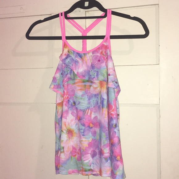 Justice Other - Justice Pink Flower Ruffle Tank Shirt Racerback